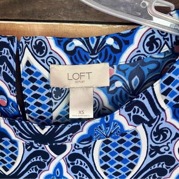 Ann Taylor Loft Blue Printed Long Tunic Women’s Dress Size XS Shift Dress - Picture 7 of 15